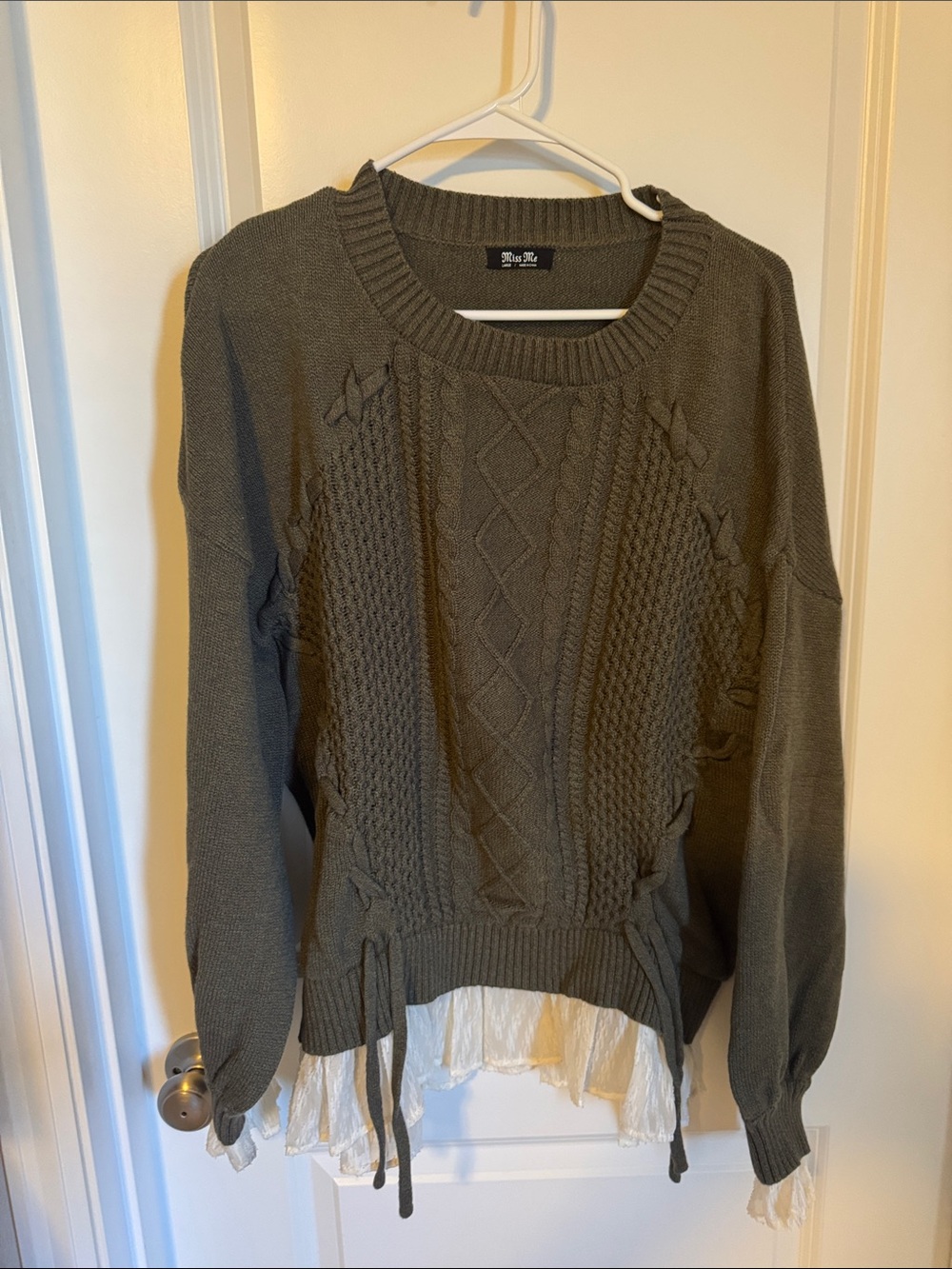 Olive Cable Knit Sweater with Lace Hem from Buckle Miss Me
